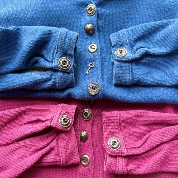 Soft Surroundings Womens XS Button-Up Waffle Knit Shirts Blue & Pink Cotton - Picture 7 of 9